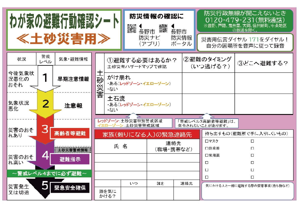 わが家の避難行動確認シート土砂災害版