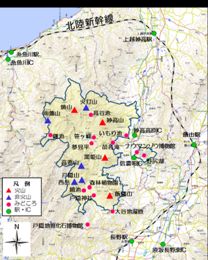 妙高戸隠連山国立公園の区域図