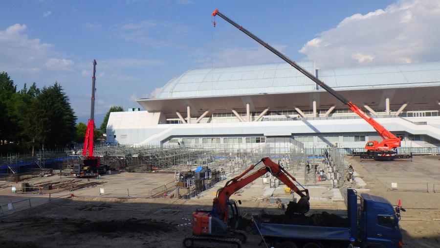 長野運動公園新総合体育館建設工事の進捗基礎配筋