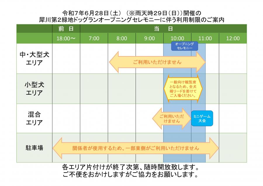 ドッグランオープニングセレモニー中の利用制限について