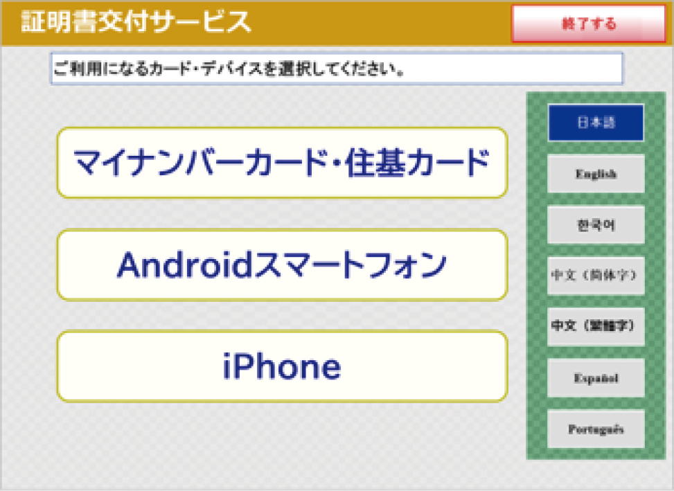 「利用するもの」選択画面