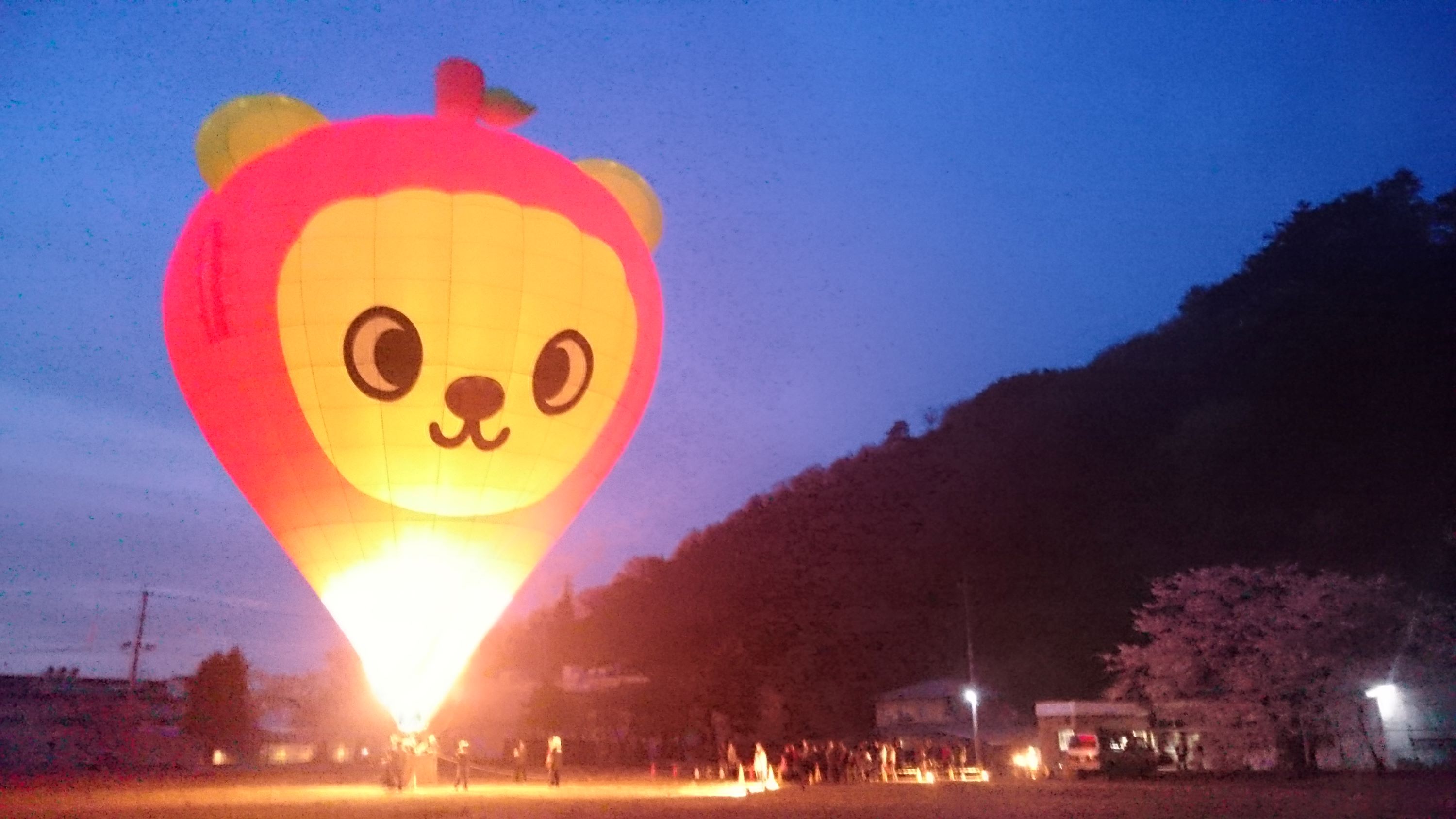 夜空に浮かぶ光のバルーンの様子の写真