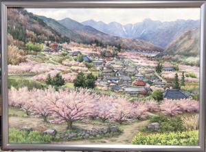 杏子の花と里の絵画