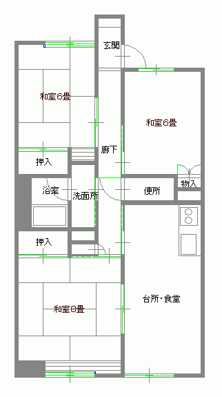 柳町3DK間取り図