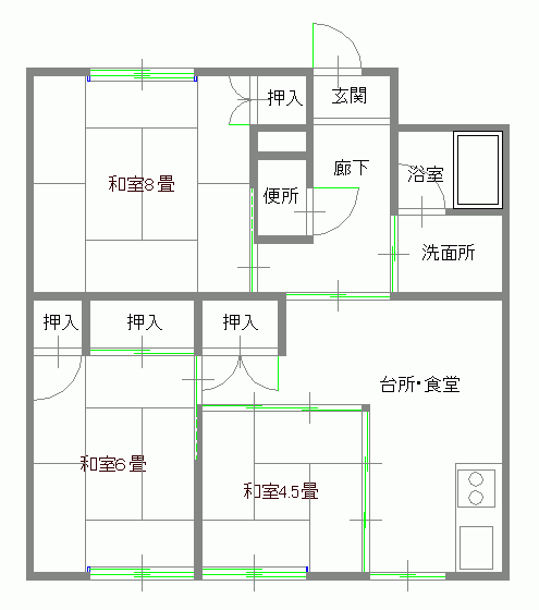 若里西町3DK間取り図