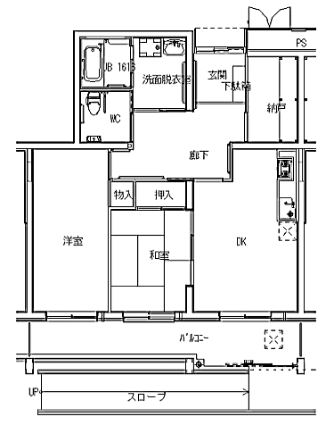 若里西町車いす使用者向け住宅1DK間取り図