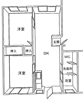 中御所車いす使用者向け住宅2DK間取り図